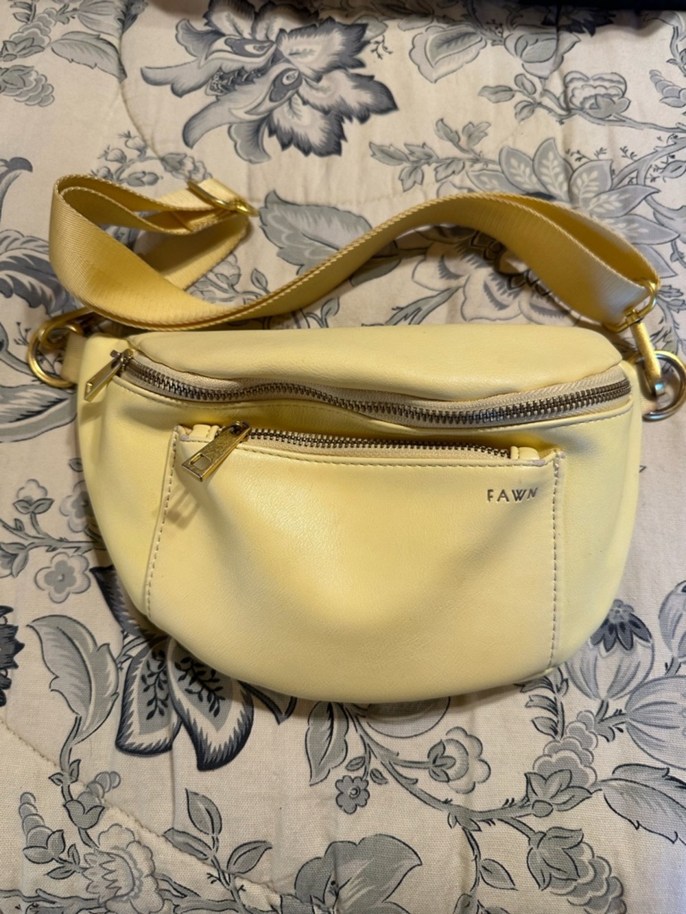 Fawn Design Yellow Leather Crossbody Belt Bag signs of wear pictured